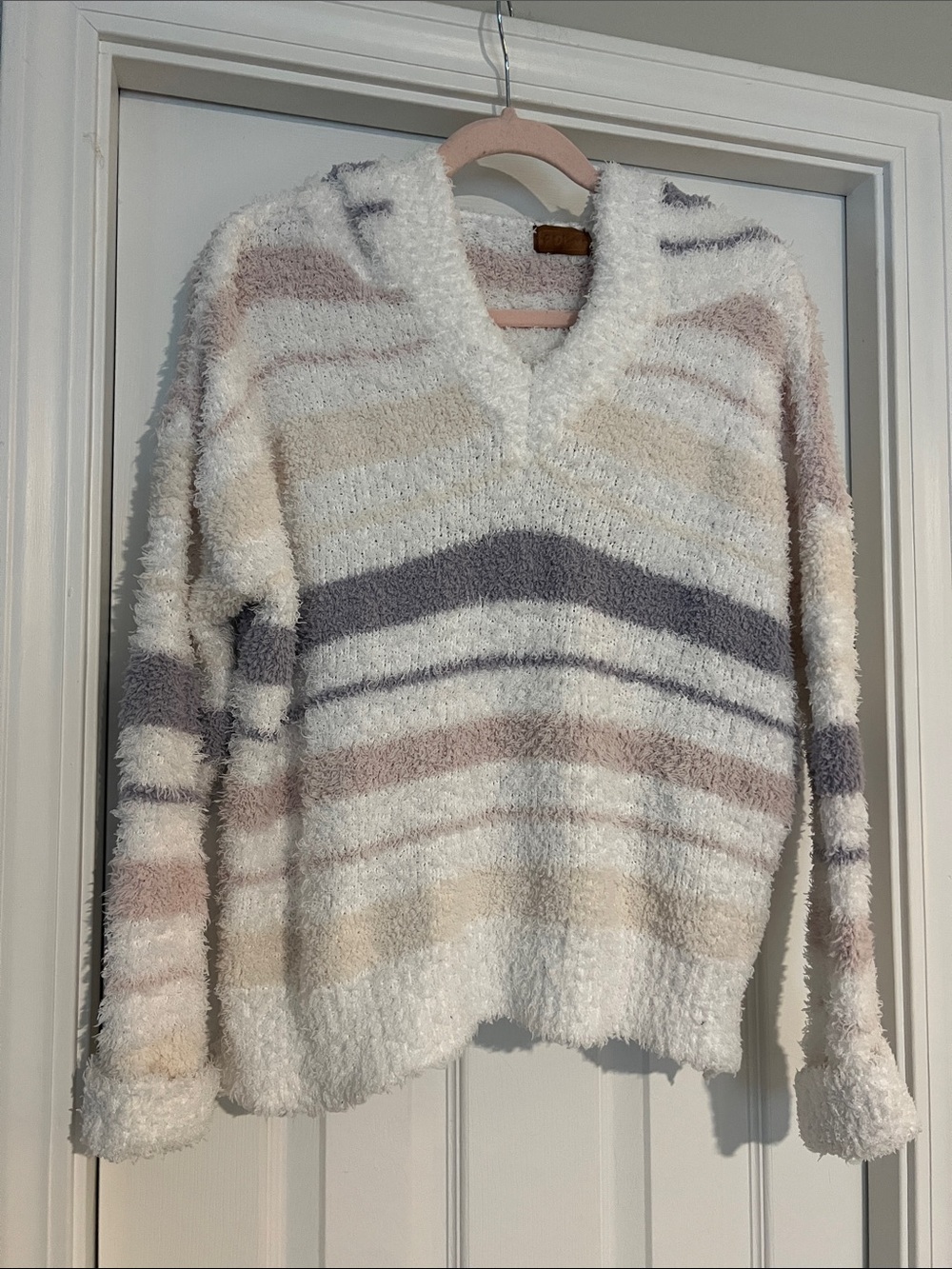 POL Cozy Striped V-Neck Women’s Hoodie Sweater